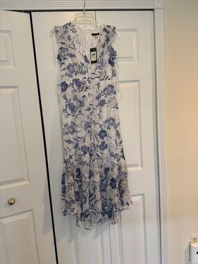 Tommy Hilfiger White and Blue Floral Maxi Dress w/ gold thread